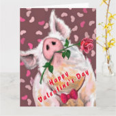 バレンタインデーおもしろいカードと紳士の子豚 カード (黄色い花)