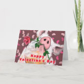 バレンタインデーおもしろいカード紳士豚とバラ カード (正面)