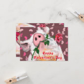 バレンタインデーおもしろいカード紳士豚とバラ カード (正面/裏面インサイチュ)