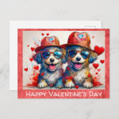 バレンタインデーおもしろいキュートな漫画の犬ハート ポストカード (正面/裏面)