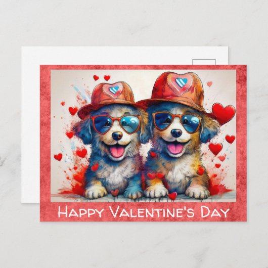 バレンタインデーおもしろいキュートな漫画の犬ハート ポストカード (正面/裏面)