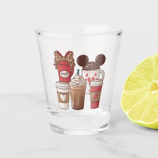 バレンタインデーおもしろいラテコーヒー愛好家 ショットグラス (正面)