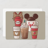 バレンタインデーおもしろいラテコーヒー愛好家 招待状 (正面/裏面)