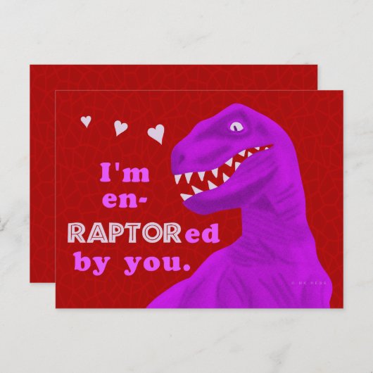 バレンタインデーおもしろいラプター恐竜プンキッズ シーズンポストカード (正面/裏面)