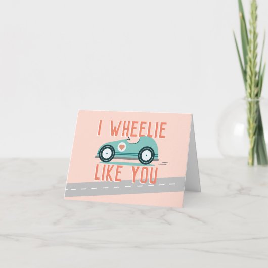 バレンタインデーおもしろいレース車をテーマにしたカード サンキューカード (正面)