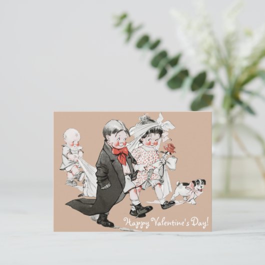 バレンタインデーおもしろいンのヴィンテージ結婚式はがき シーズンポストカード (スタンド正面)