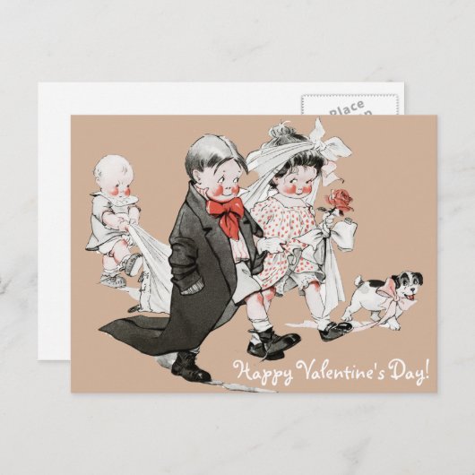 バレンタインデーおもしろいンのヴィンテージ結婚式はがき シーズンポストカード (正面/裏面)