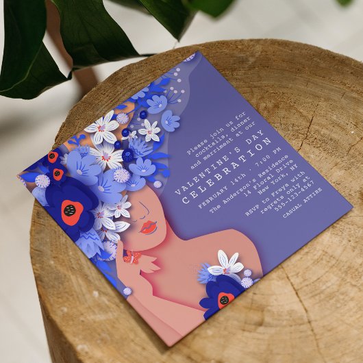 バレンタインデーお祝いモダンガーリーフローラ 招待状