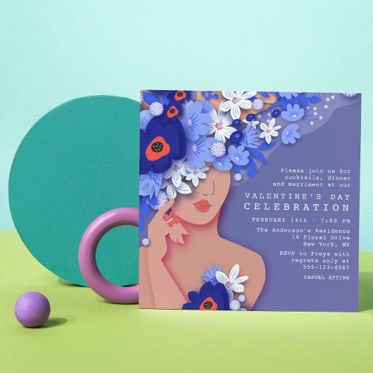 バレンタインデーお祝いモダンガーリーフローラ 招待状