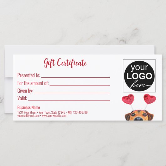 バレンタインデーかわいいおもしろいドッグヘッドバンドギフトカード (裏面)