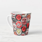 バレンタインデーかわいいガールレッドフローラハートバラ カフェラテマグ (左アングル)