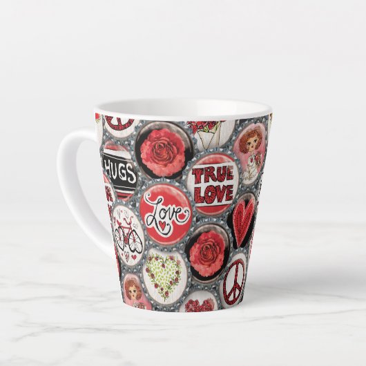 バレンタインデーかわいいガールレッドフローラハートバラ カフェラテマグ (左アングル)