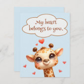 バレンタインデーかわいいキリン愛のメッセージ シーズンカード (正面/裏面)