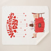 バレンタインデーかわいいチョコレートハートテディベア シェルパブランケット (正面(横))