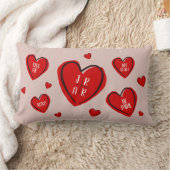 バレンタインデーかわいいハートカップルのカスタムピンク ランバークッション (ブランケット)