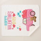 バレンタインデーかわいいハートピンクトラックテディベア シェルパブランケット (正面(横))