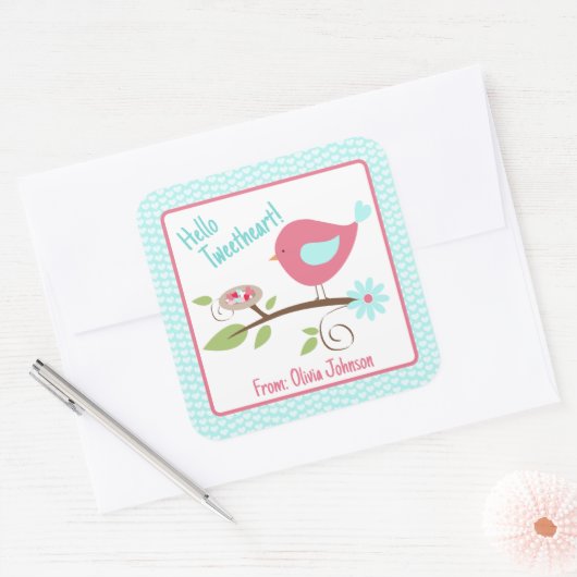 バレンタインデーかわいいバーディーこんにちはTweetheartおもしろい スクエアシール (封筒)