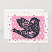 バレンタインデーかわいいバード水玉模様 ポストカード (正面/裏面)