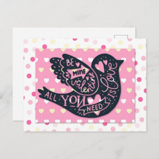 バレンタインデーかわいいバード水玉模様 ポストカード (正面/裏面)