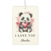 バレンタインデーかわいいパンダ持ちハート名写真 カーエアーフレッシュナー (正面)