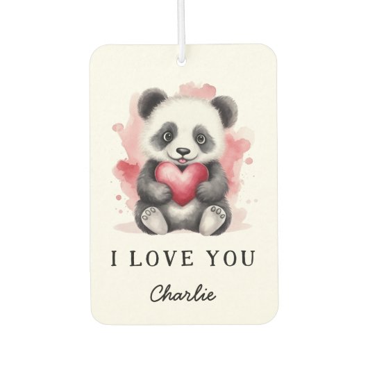 バレンタインデーかわいいパンダ持ちハート名写真 カーエアーフレッシュナー (正面)