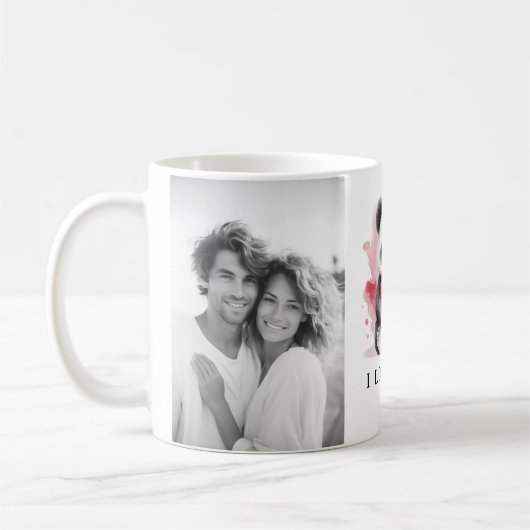 バレンタインデーかわいいパンダ持ちハート名写真 コーヒーマグカップ (左)