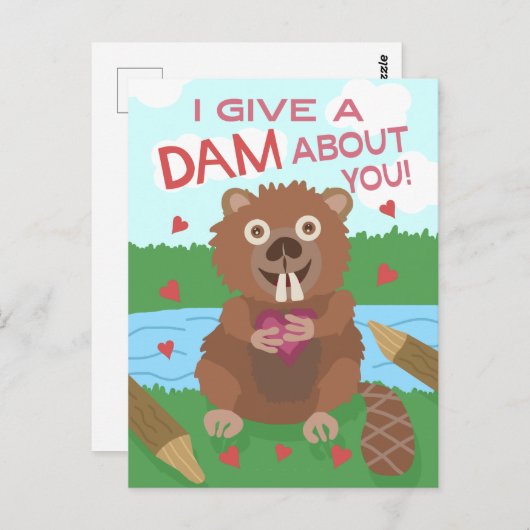 バレンタインデーかわいいビーバーア与えダムプンおもしろい ポストカード (正面/裏面)