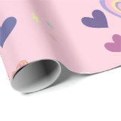 バレンタインデーかわいいピンクと紫のハート ラッピングペーパー (ロールコーナー)
