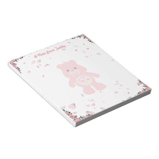 バレンタインデーかわいいピンクのテディベア ノートパッド (アングル)