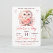 バレンタインデーかわいいフクロウとハートパーティー 招待状 (スタンド正面)