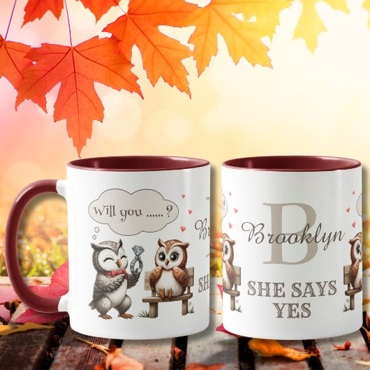 バレンタインデーかわいいフクロウの愛の提案 マグカップ