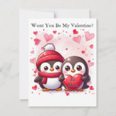 バレンタインデーかわいいペンギン友達に名前を付ける シーズンカード (正面)