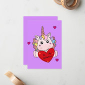 バレンタインデーかわいいユニコーンバレンタインデー ノートカード (正面/裏面インサイチュ)