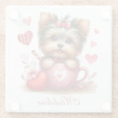 バレンタインデーかわいいヨークシャーテリアドッグ ガラスコースター (裏面)