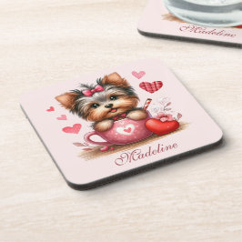 バレンタインデーかわいいヨークシャーテリアドッグ コースター