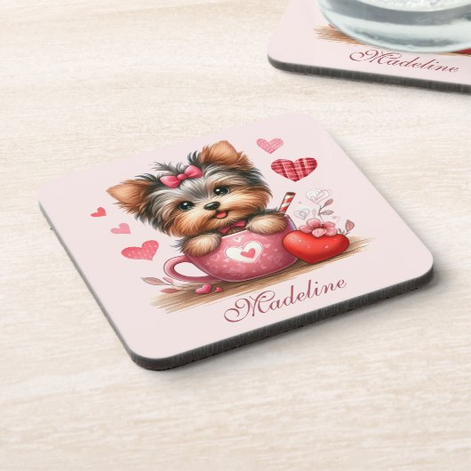バレンタインデーかわいいヨークシャーテリアドッグ コースター (左側)