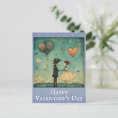 バレンタインデーかわいいヴィンテージお洒落カップル ポストカード (スタンド正面)