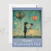 バレンタインデーかわいいヴィンテージお洒落カップル ポストカード (正面/裏面)