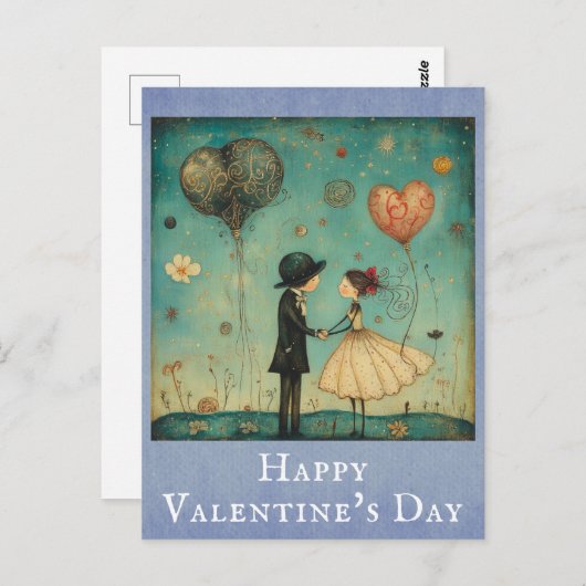 バレンタインデーかわいいヴィンテージお洒落カップル ポストカード (正面/裏面)