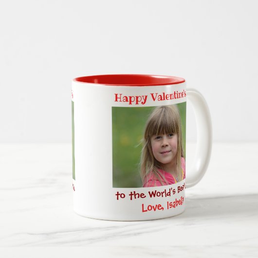 バレンタインデーかわいい世界最高のパパキッズ写真 ツートーンマグカップ (正面右)