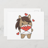 バレンタインデーかわいい動物のための馬ハート ポストカード (正面/裏面)