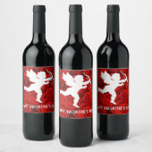 バレンタインデーかわいい子と赤バラ ワインラベル (ボトル)