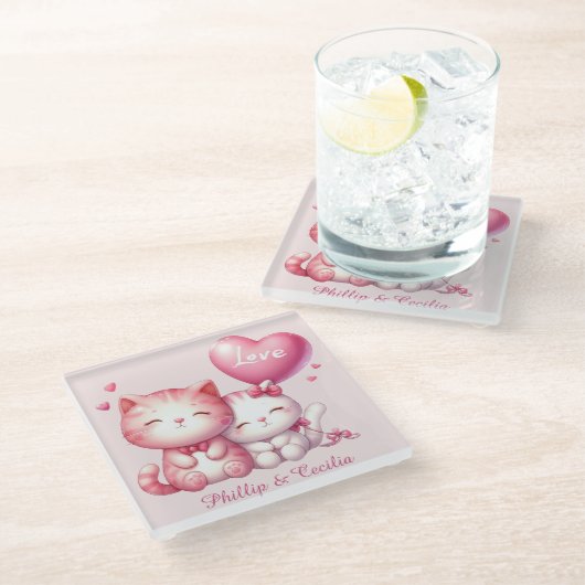 バレンタインデーかわいい子猫への愛 ガラスコースター (アングル)