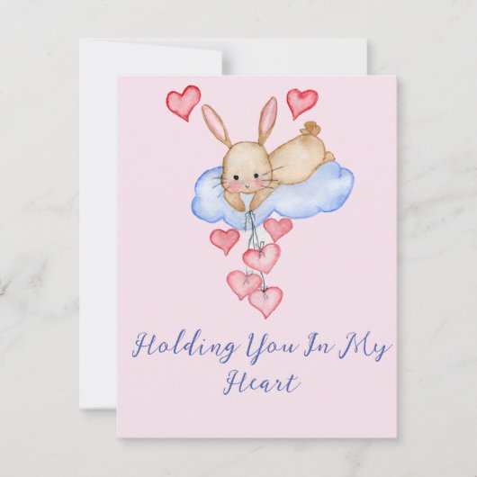 バレンタインデーかわいい水色のウサギと風船 ノートカード (正面)
