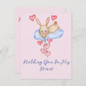 バレンタインデーかわいい水色のウサギと風船 ノートカード (正面/裏面)