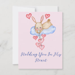 バレンタインデーかわいい水色のウサギと風船 ノートカード