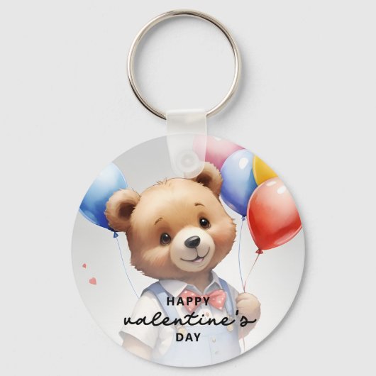 バレンタインデーかわいい水色クマとバルーン|過去記事 キーホルダー (正面)