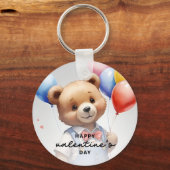 バレンタインデーかわいい水色クマとバルーン|過去記事 キーホルダー (正面)