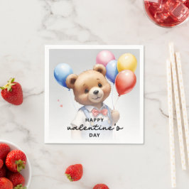 バレンタインデーかわいい水色クマとバルーン|過去記事 スタンダードカクテルナプキン