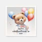 バレンタインデーかわいい水色クマとバルーン|過去記事 スタンダードカクテルナプキン (正面)